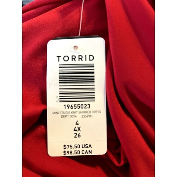 Women's Torrid Plus Size 4, 4X, 26 Studio Knit Shirred Vibrant Jester Red Dress - Picture 4 of 5
